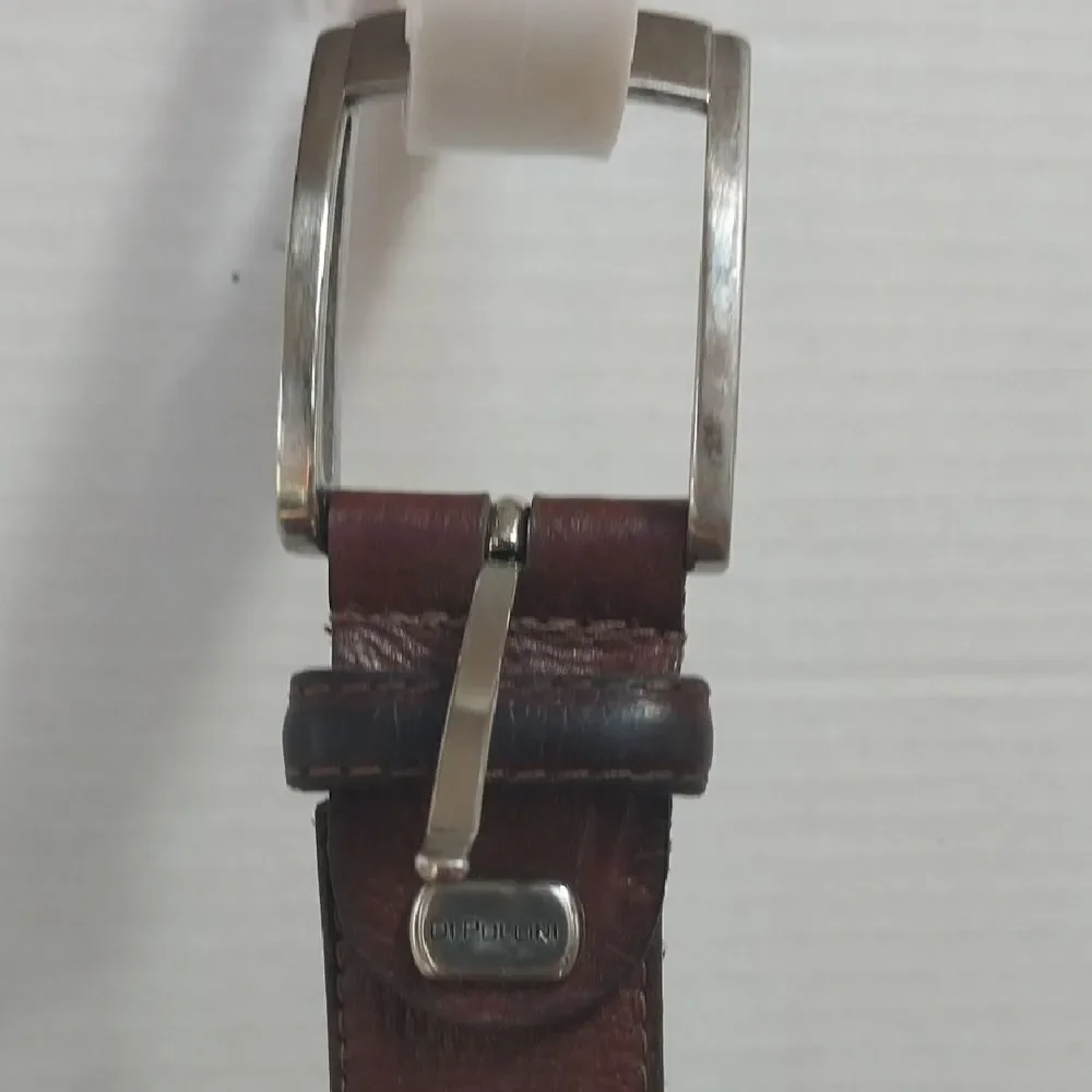 DiPolinni Brown Leather Belt with Silver Buckle